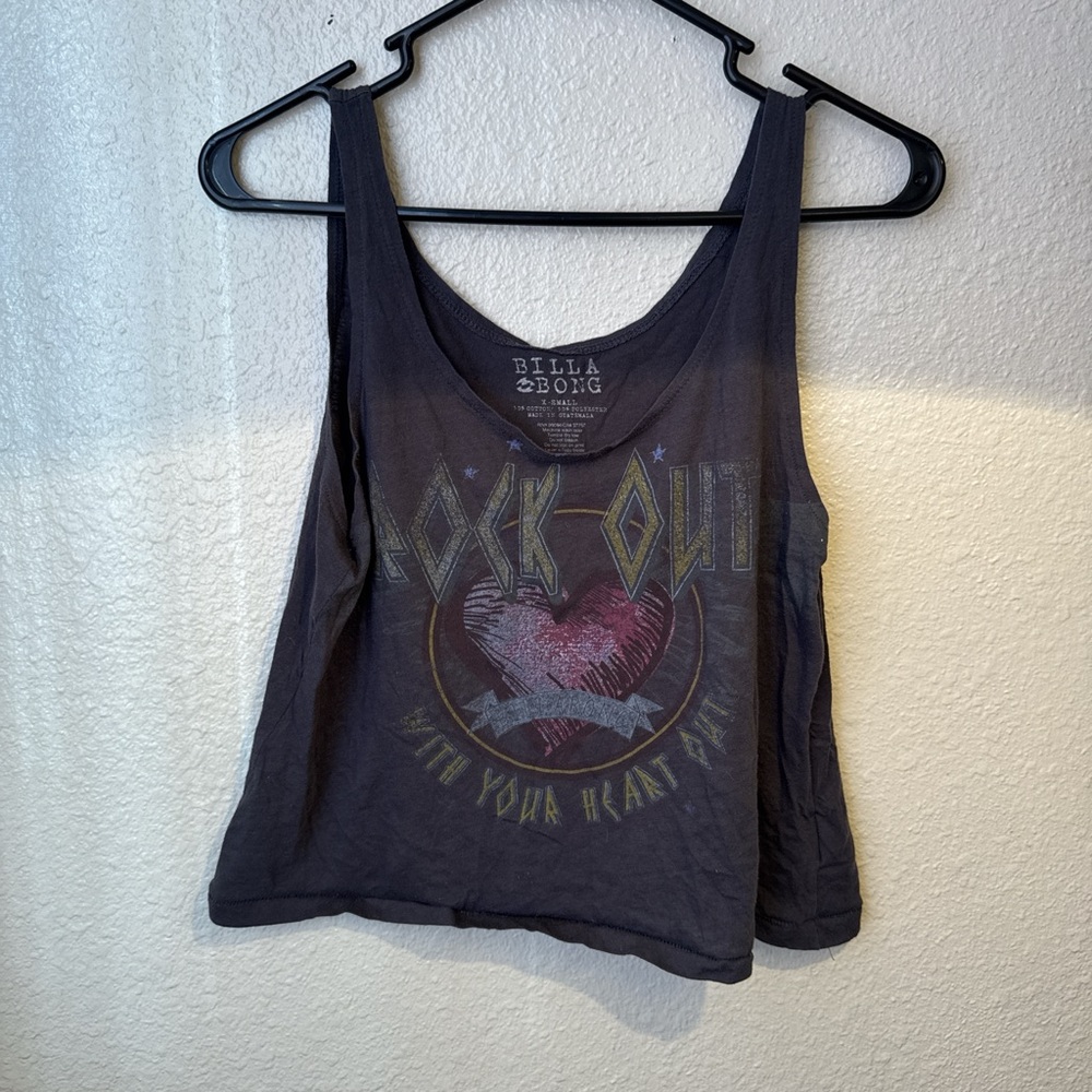 Billabong Black Tank Top with Pink Heart Graphic